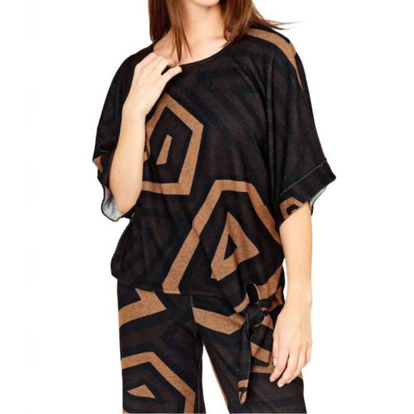 NEW FRANK LYMAN flowy elbow crewneck top in black/brown